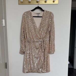 Gold sequin wrap dress